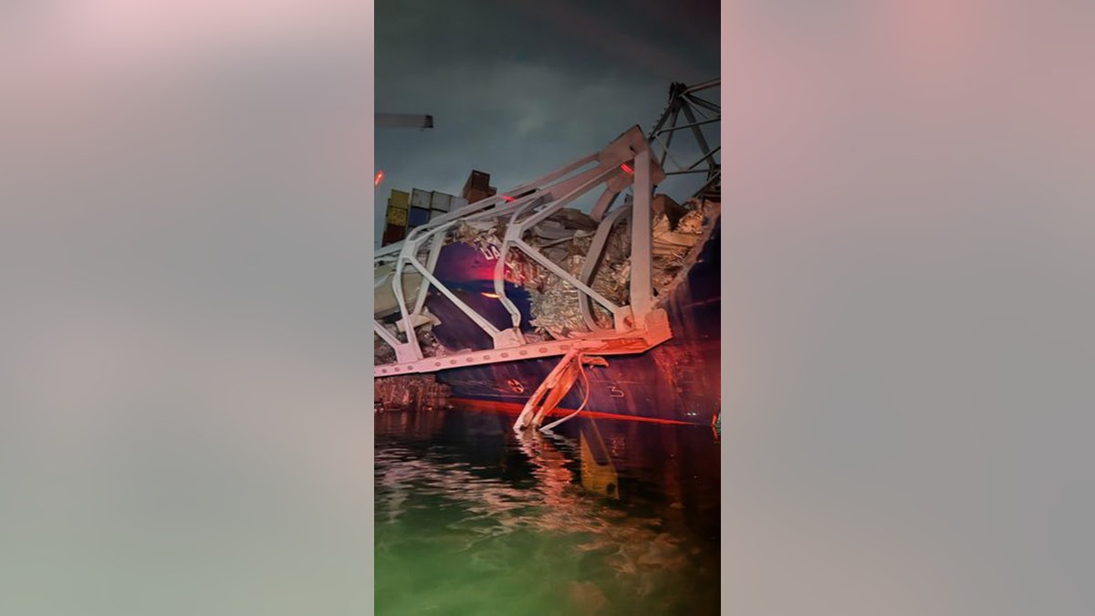 The Francis Scott Key Bridge is seen after collapsing into the water early Tuesday morning